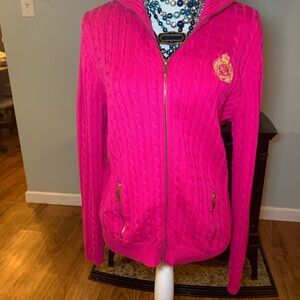 Vintage LRL front zip gold heritage logo sweater cardigan XL pink 100% cotton